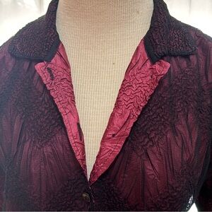 Pleats Collection Burgundy Skirt and Blouse Set-Crinkle & Sheer Fabric Size XL